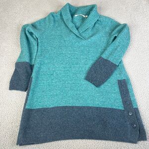 Soft Surroundings Tunic Sweater Women S Teal Wool Blend Side Button Shawl Collar